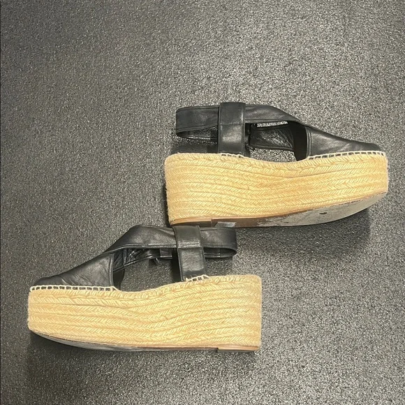 Celine Black Leather Espadrille Wedge Slingbacks - Picture 2 of 7